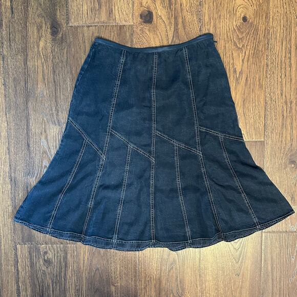 Nic + Zoe Chambray Boot Flare Western Dark Blue Knee Length Skirt Sz 6 Prairie - Picture 1 of 6